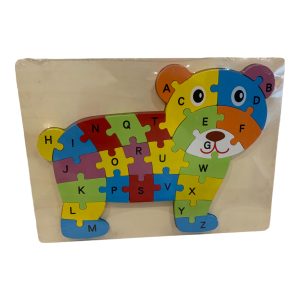 Wooden puzzle blocks toy featuring colorful shapes for children's play and learning.