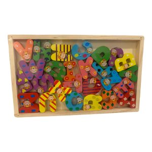 Wooden blocks featuring colorful English letters for learning and play