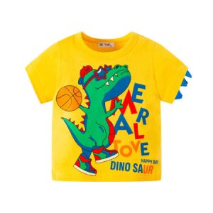 Yellow Short-Sleeved T-Shirt with Green Dinosaur Print for Boys (1-8 Years)