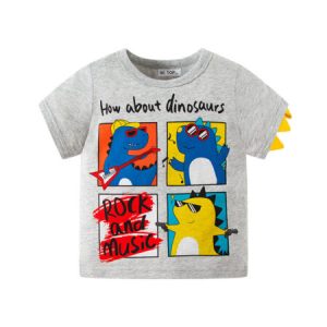 Short-Sleeved T-Shirt with Rock & Music Dinosaur Print for Boys (1-8 Years)