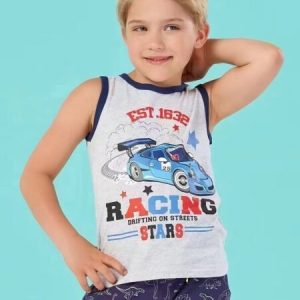 Sleeveless T-Shirt with Racing Car Print for Boys (2-7 Years)