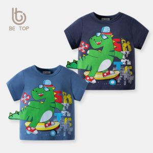 Short-Sleeved T-Shirt with Skating Dinosaur Print for Boys (1-8 Years)