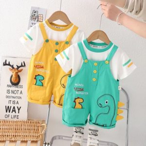 Dinosaur Summer Jumpsuit with Short Sleeves Shirt for Kids